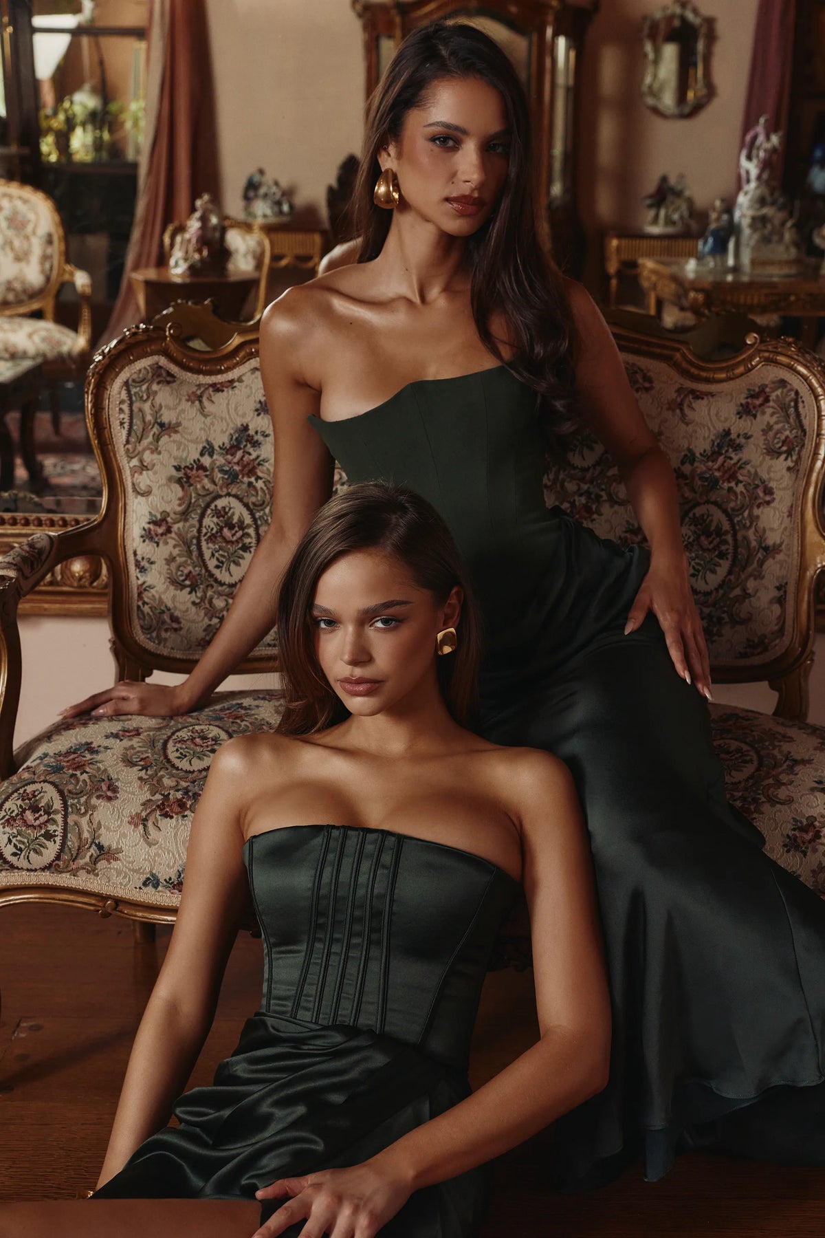 Carelle Emerald Satin Strapless Maxi Dress