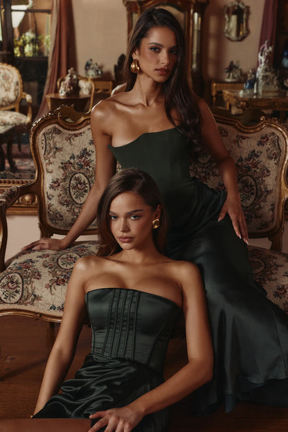 Carelle Emerald Satin Strapless Maxi Dress