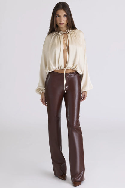Talia Ecru Satin Open Front Blouse
