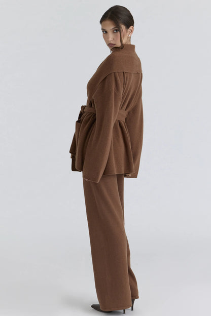 Chelsea Tan Cashmere + Wool Wide Leg Trousers