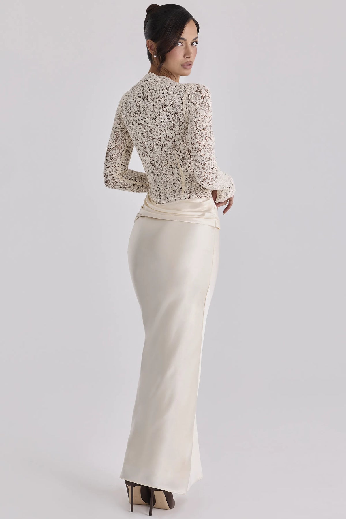 Beau Vintage Ivory Satin Draped Maxi Skirt