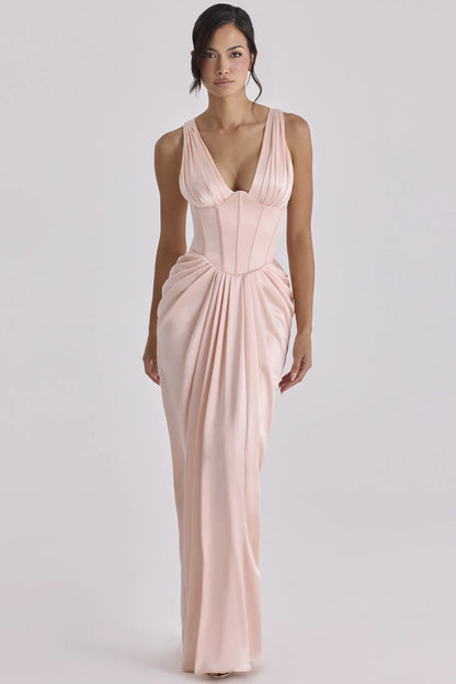 Angeline Blush Satin Corset Maxi Dress - Limited Edition