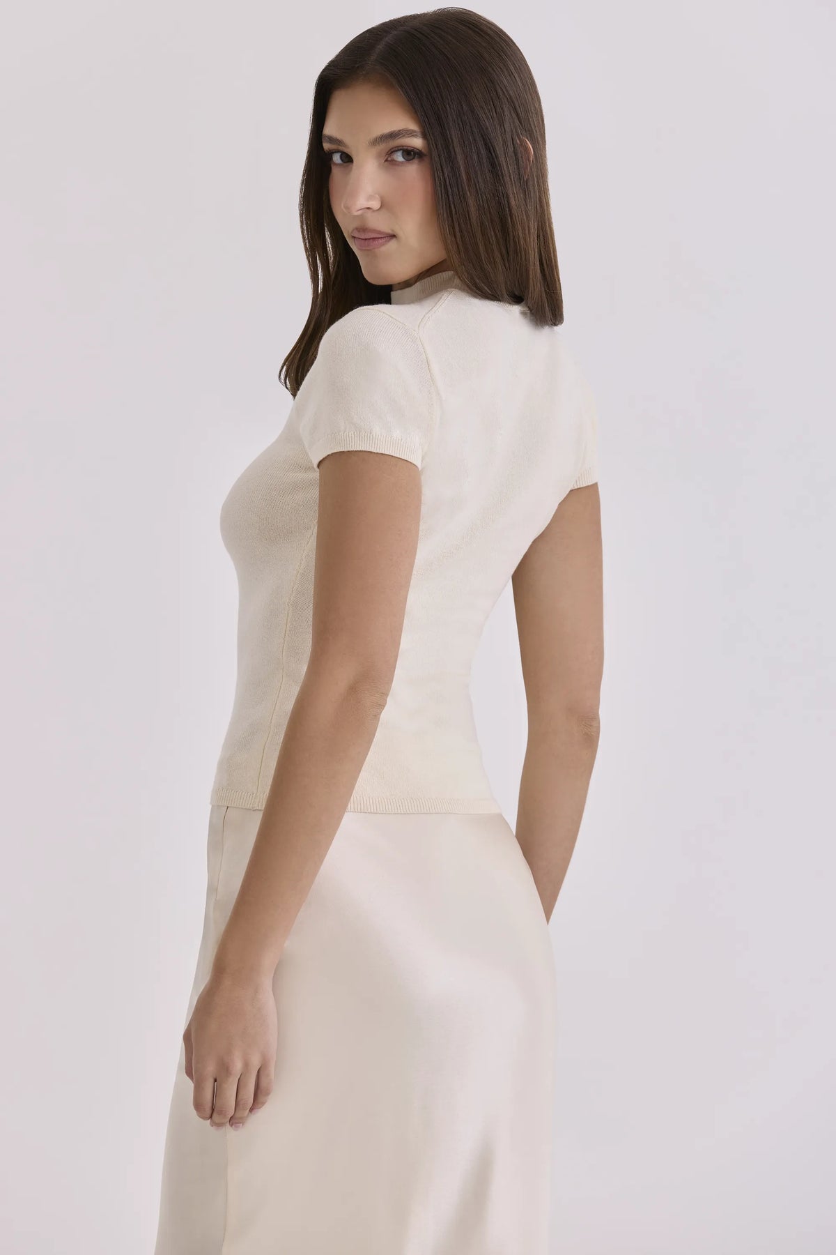 Tamra Ivory Cotton + Cashmere Short Sleeve Top