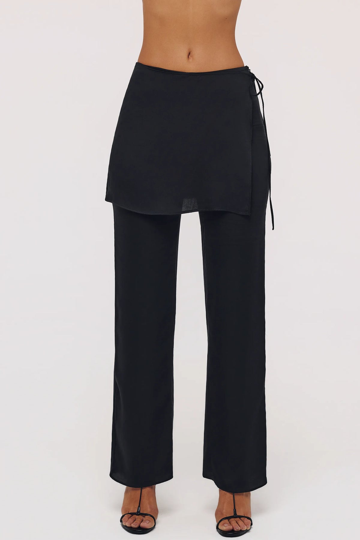 Leona Black Sateen Trousers with Over Skirt