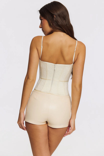Audrina Ivory Lace Corset Top With Ribbon Waist Tie