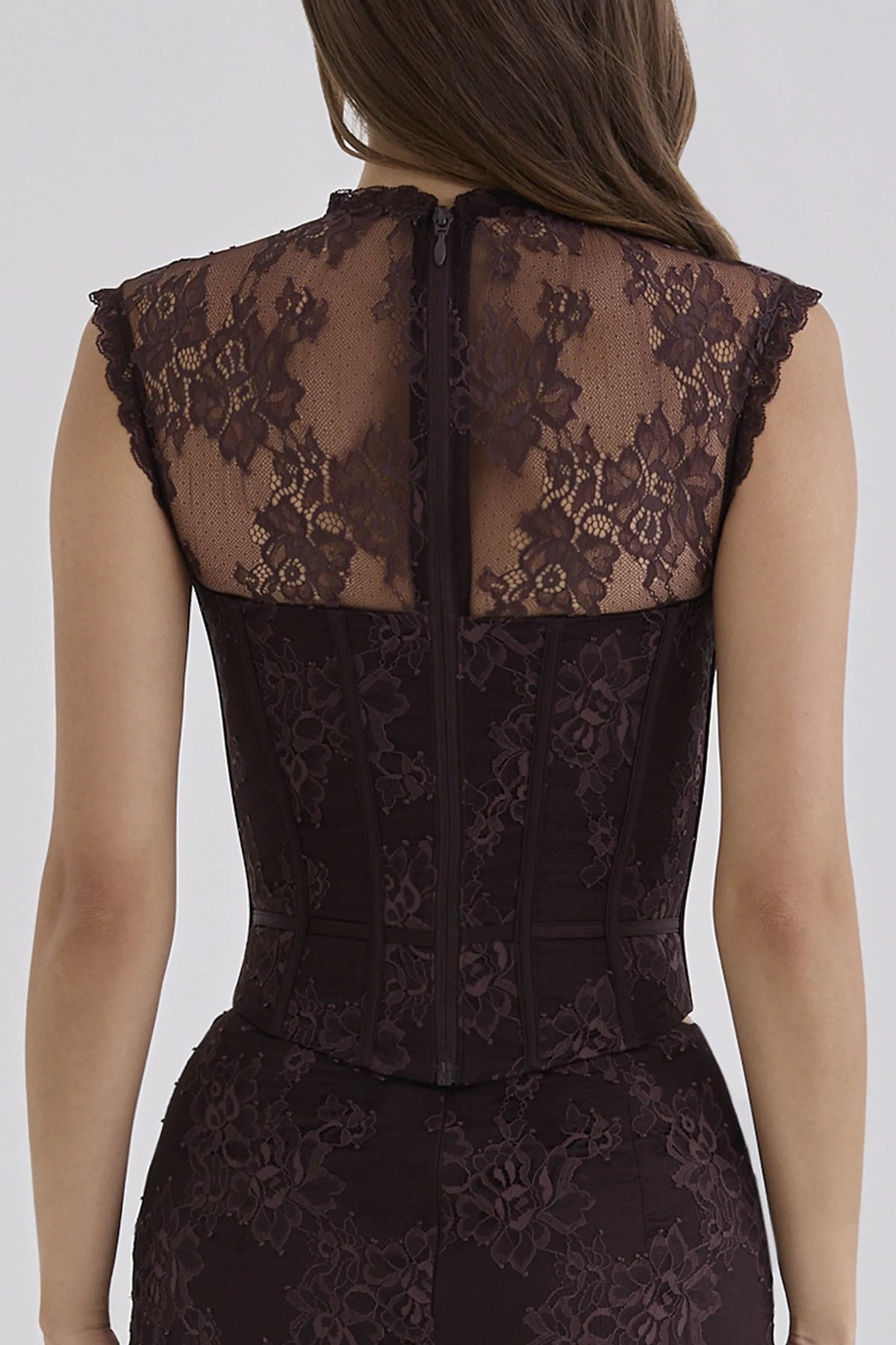 Serida Chocolate Brown Lace Corset Top