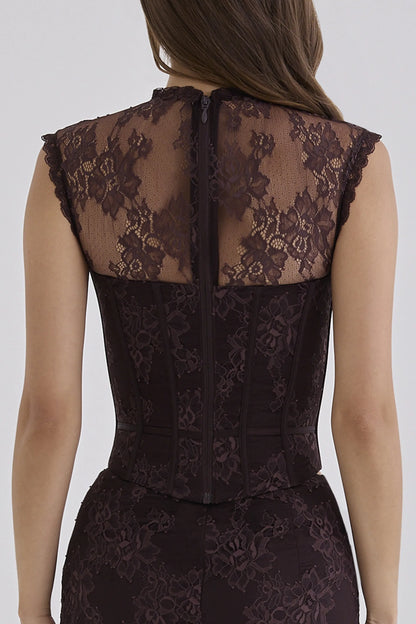 Serida Chocolate Brown Lace Corset Top