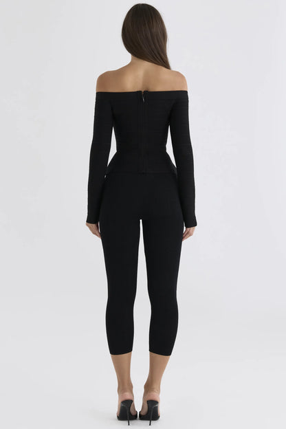 The Bardot Black Off-Shoulder Long Sleeve Bandage Top