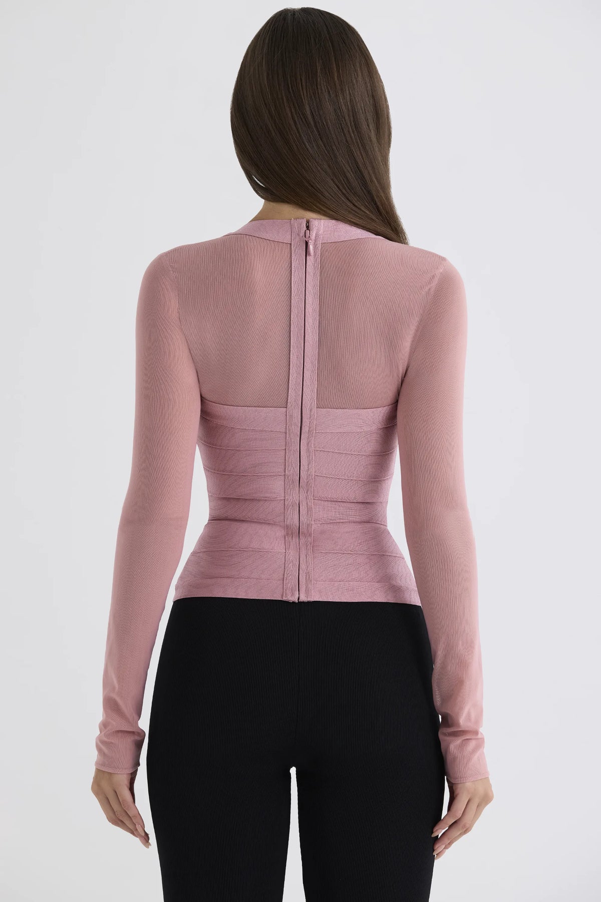 The Contour Blush Pink Sheer Long Sleeve Bandage Top