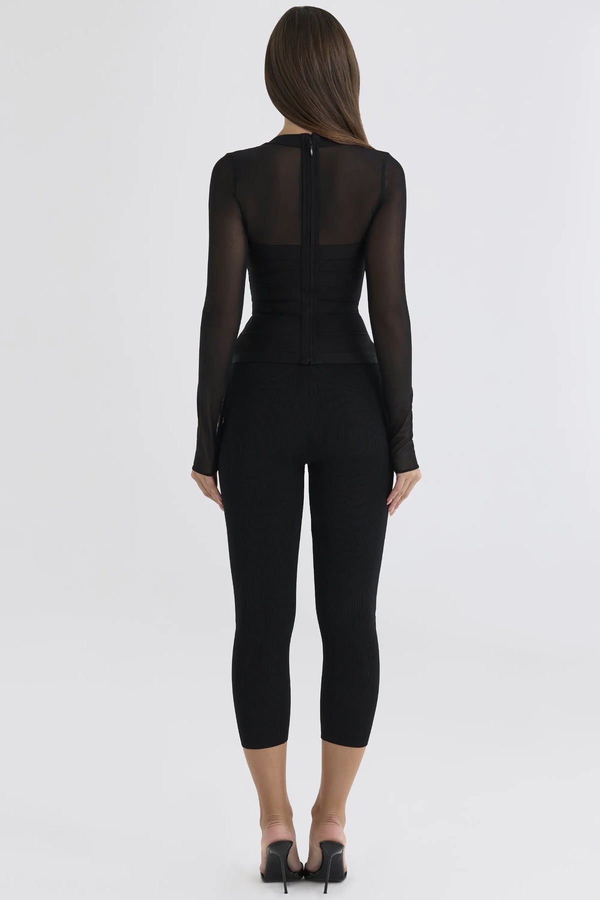 The Contour Black Sheer Long Sleeve Bandage Top