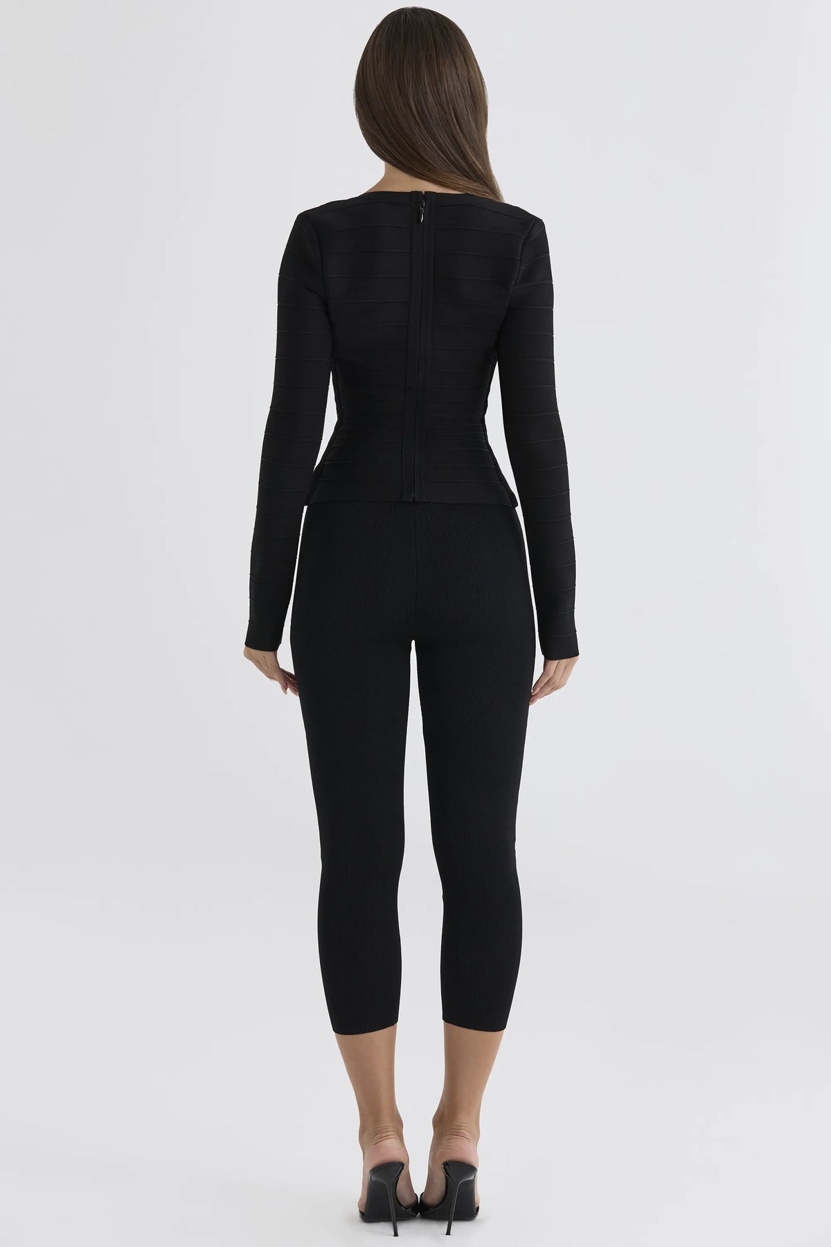 The Demi Black Lace Trimmed Long Sleeve Bandage Top