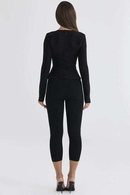 The Demi Black Lace Trimmed Long Sleeve Bandage Top