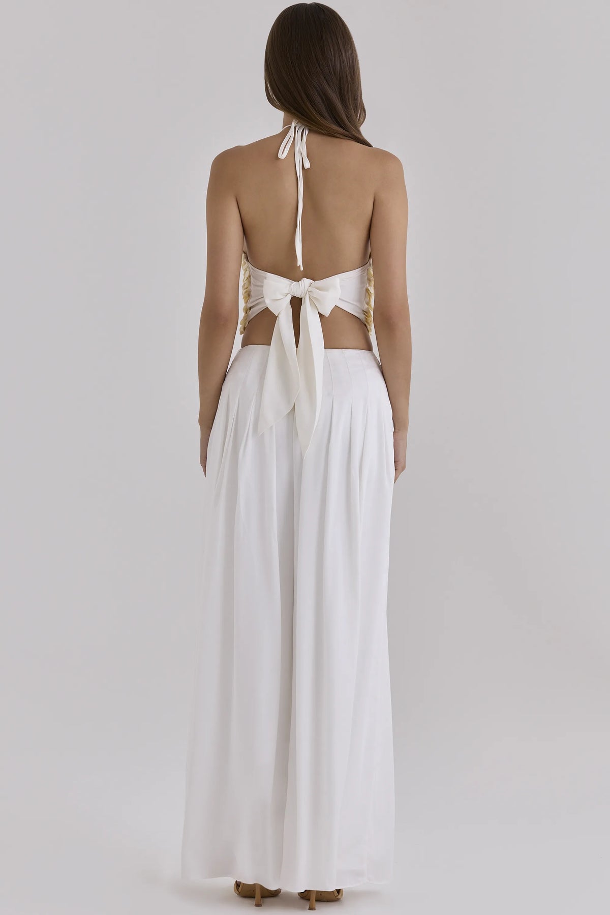 Zina Ivory Georgette Hand Beaded Shell Embellished Halter Neck Top - Limited Edition