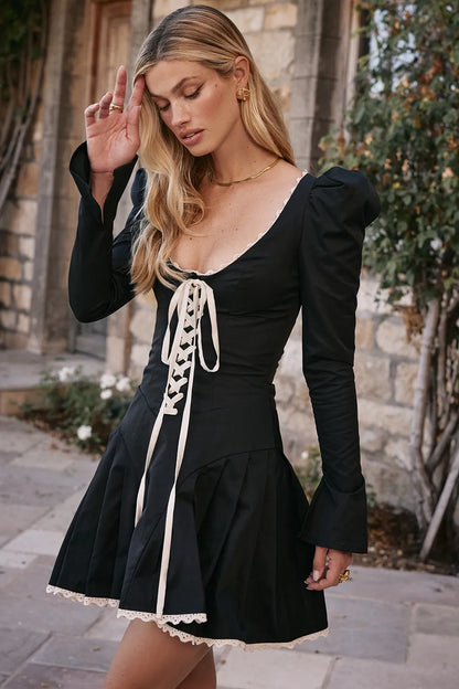 Larisa Black & Cream Pleated Mini Dress