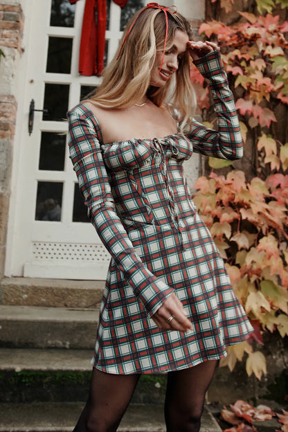 Malika Red Tartan Corset Mini Dress