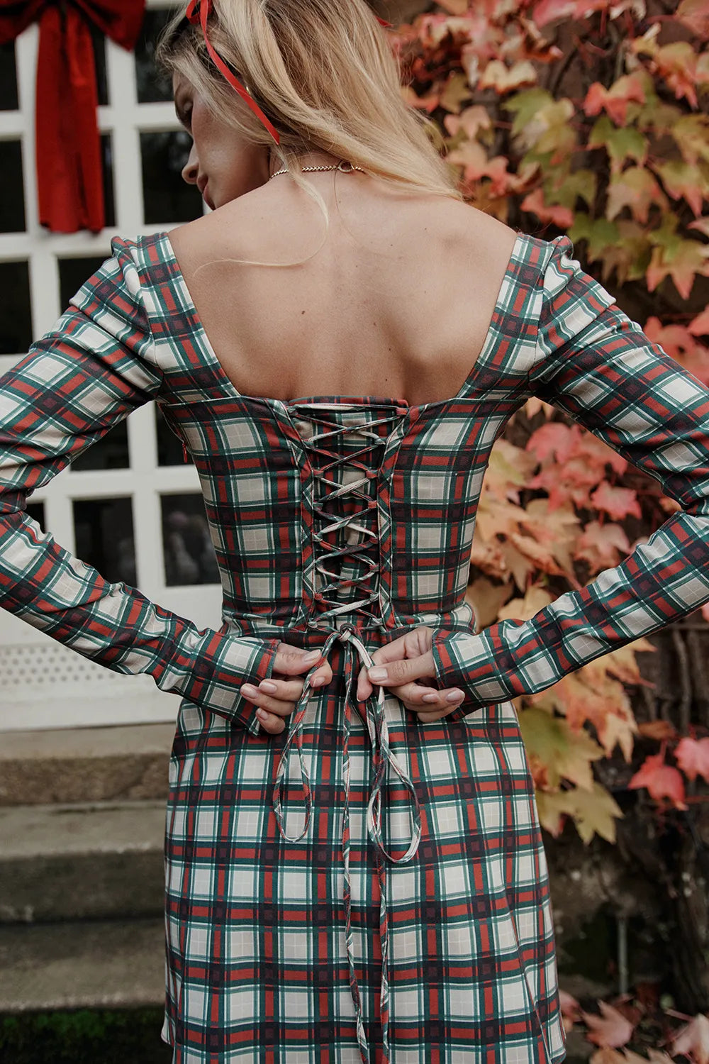 Malika Red Tartan Corset Mini Dress