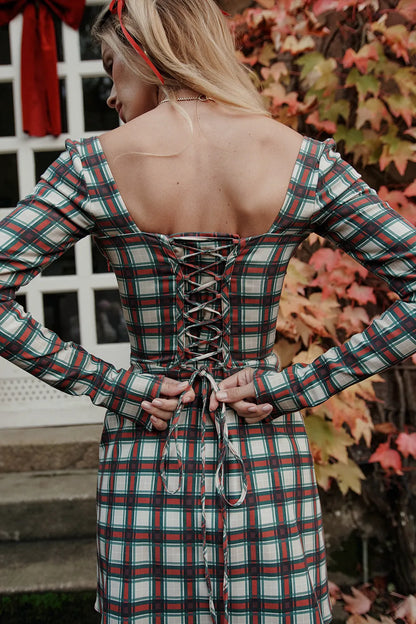 Malika Red Tartan Corset Mini Dress