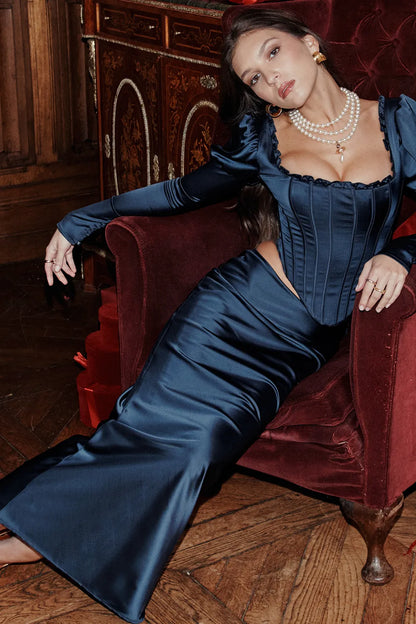 Dana Navy Puff Sleeve Corset