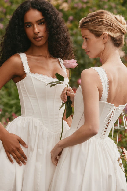 Ami White Stretch Cotton Corset Mini Dress