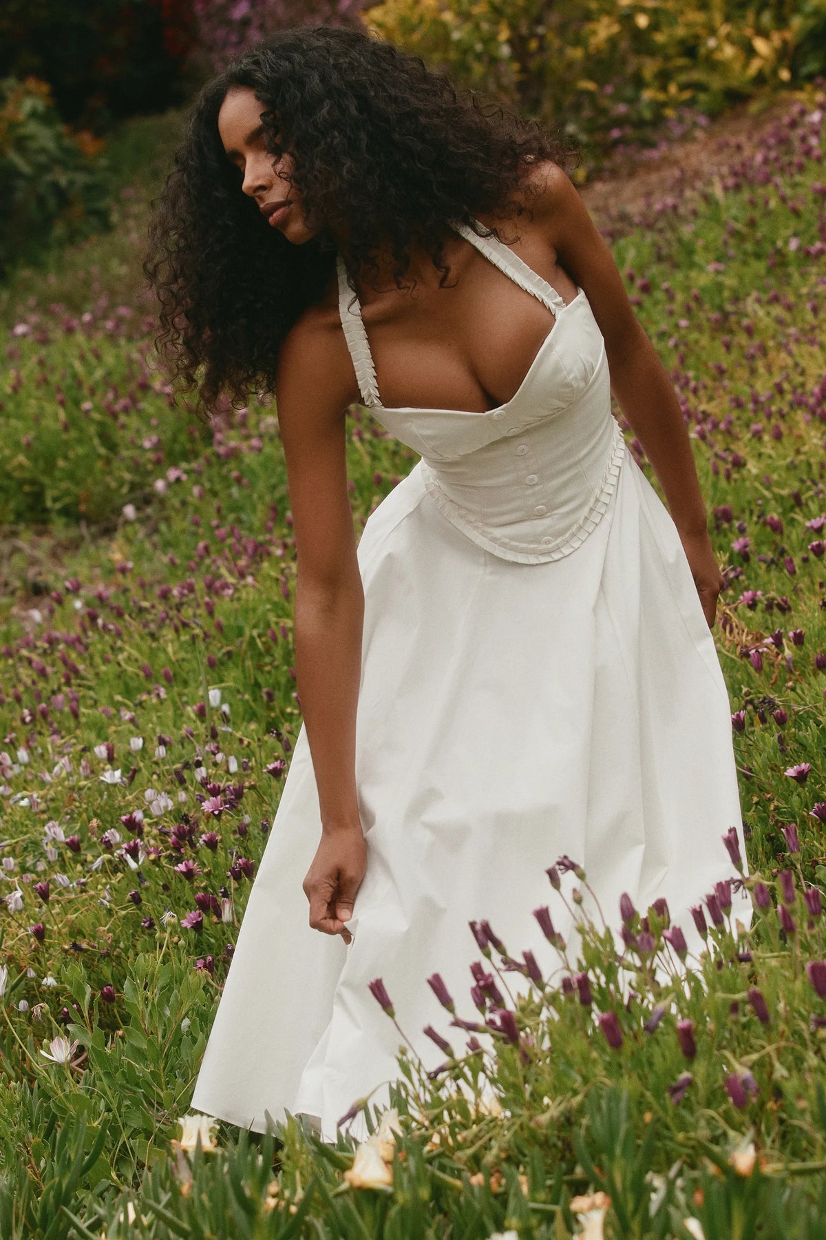 Georgie White Stretch Cotton Halter Neck Midi Dress