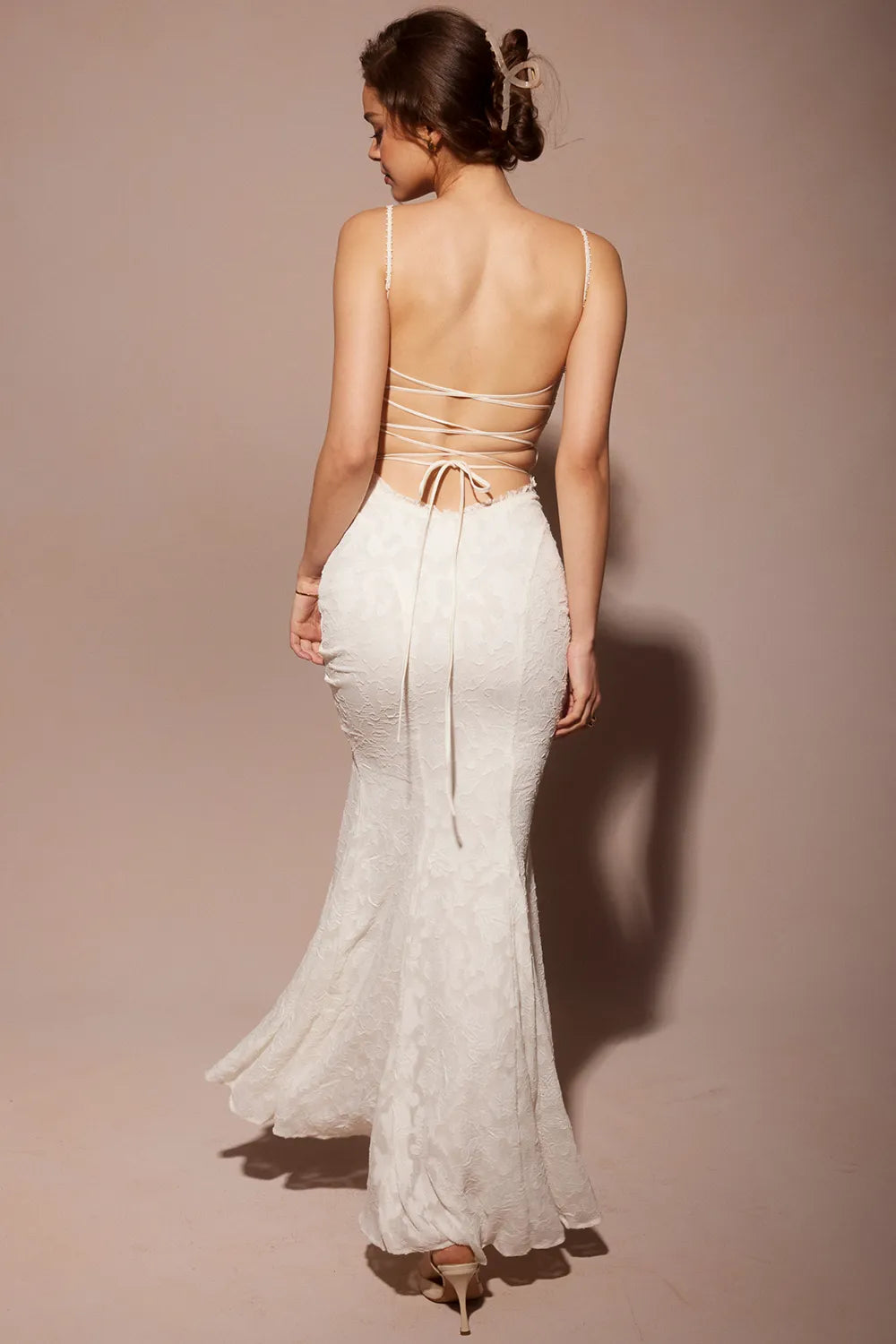 Joan Ivory Lace Up Back Maxi Dress