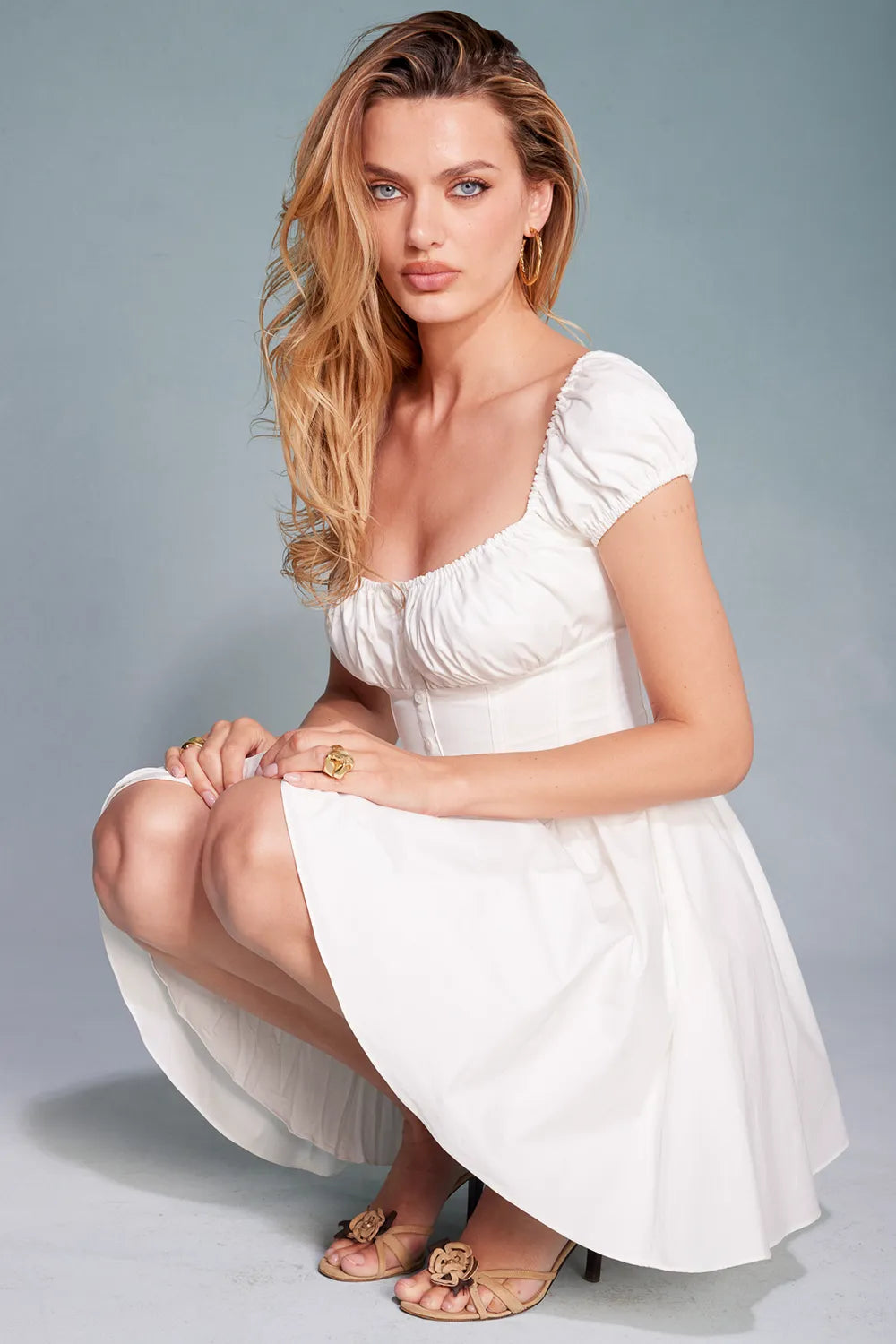 Nala White Cotton Gathered Mini Dress