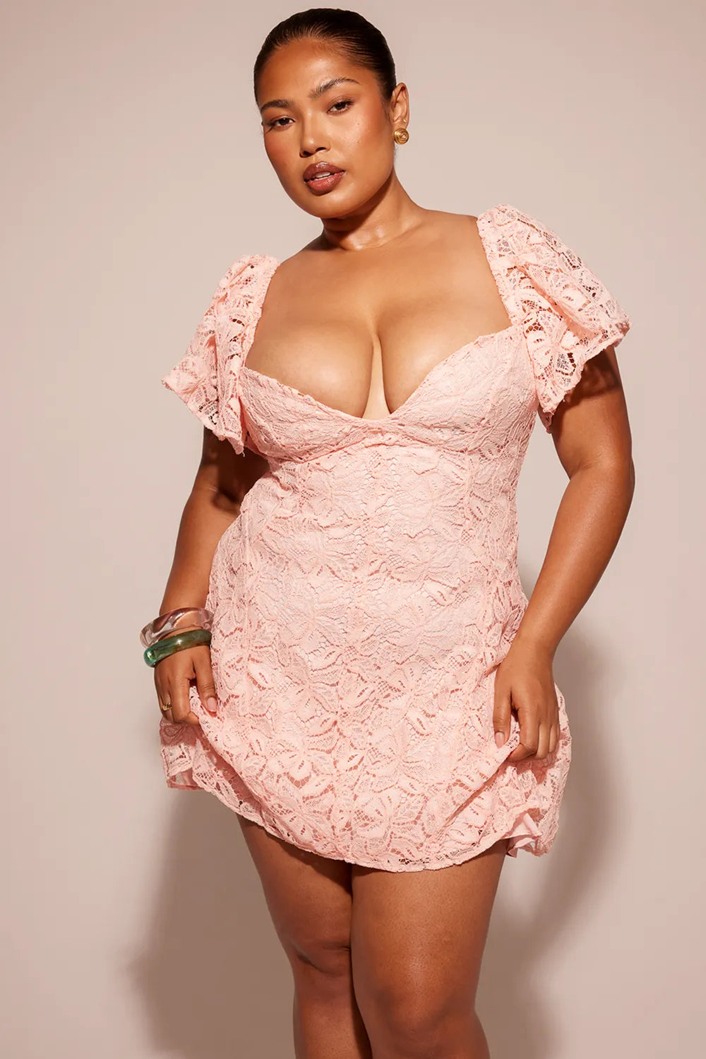 Verity Perfectly Pink Floral Lace Mini Dress