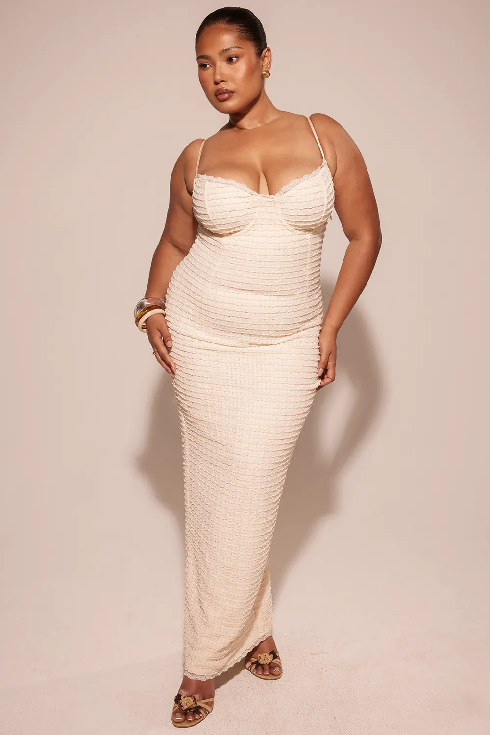 Elinor Cream Tea Frill Lace Midi Dress