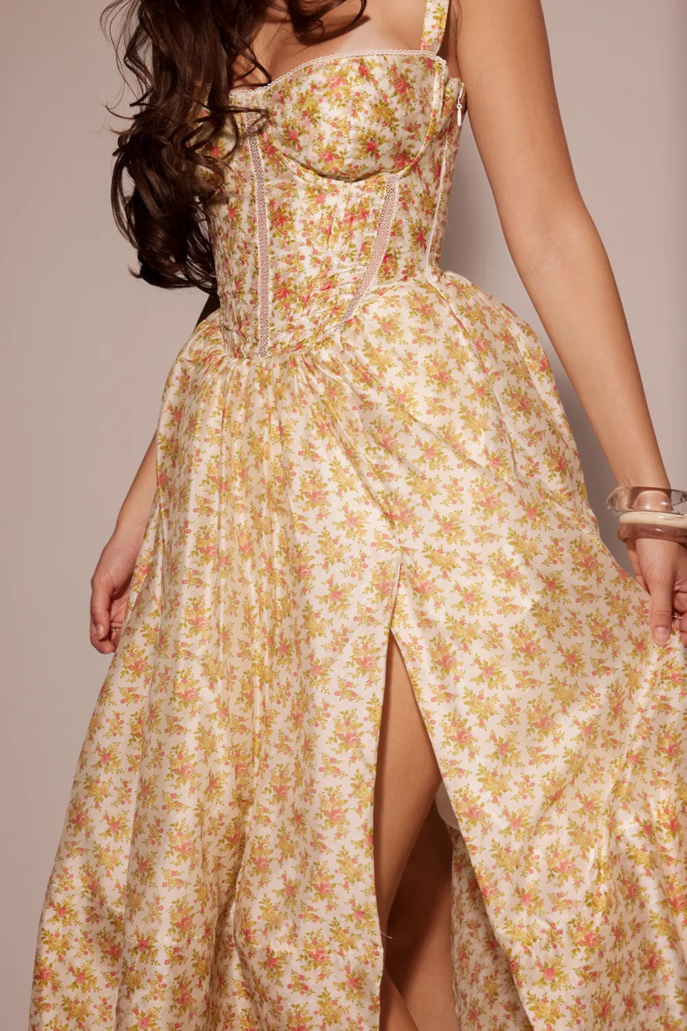 Kelly Royal Rose Print Corset Midi Sundress
