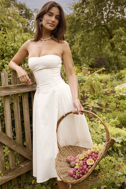 Georgiana White Cotton Strapless Midi Sundress