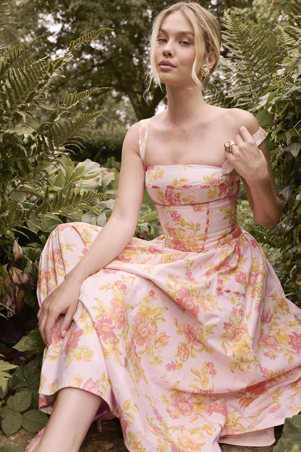 Vivien Peach Poppy Print Cotton Midi Sundress