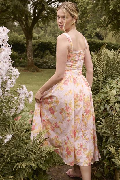 Vivien Peach Poppy Print Cotton Midi Sundress