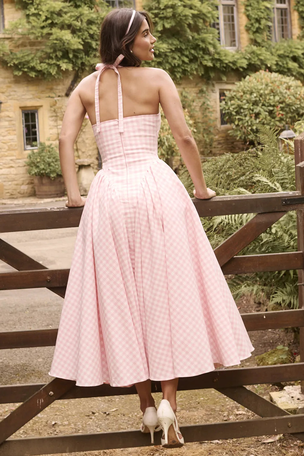 Marilyn Strawberry Shortcake Gingham Halter Midi Sundress