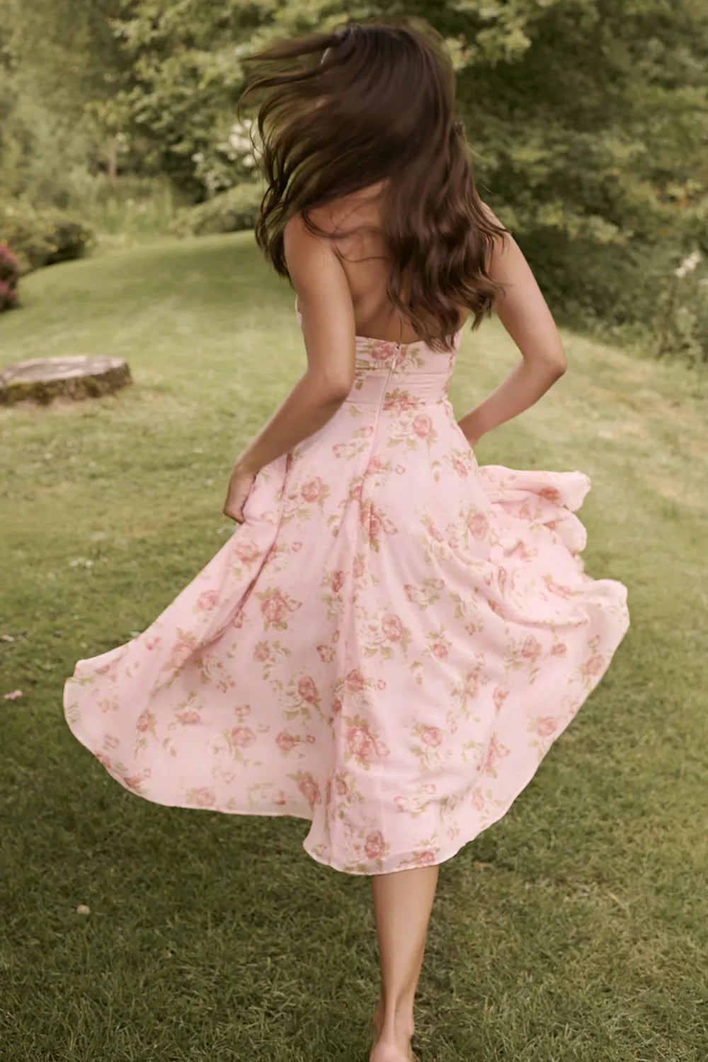 Solada English Vintage Rose Print Georgette Halter Sundress