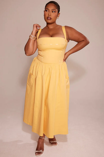Vivien Apricot Cotton Midi Sundress