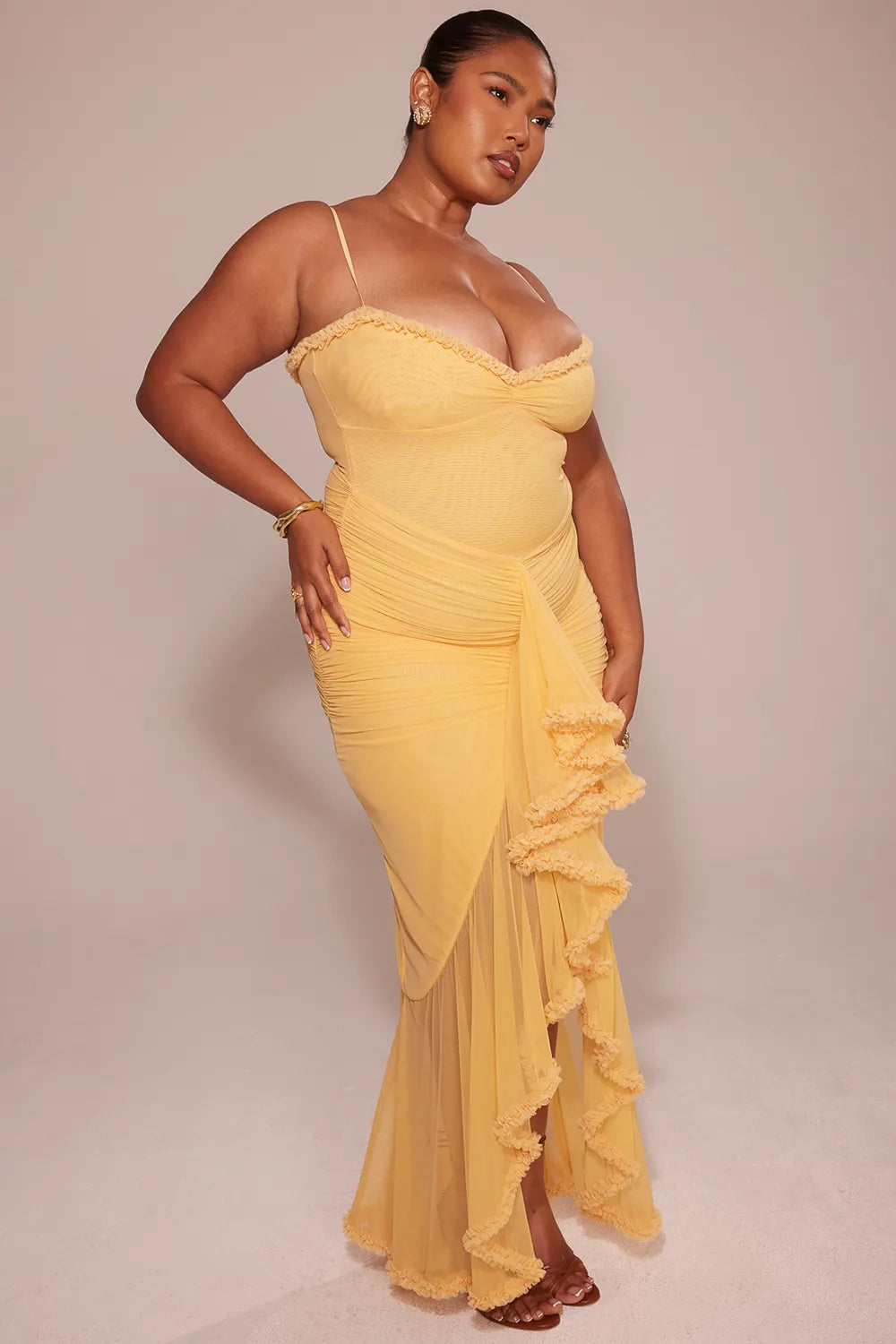 Gabbi Apricot Ruffled Front Gown