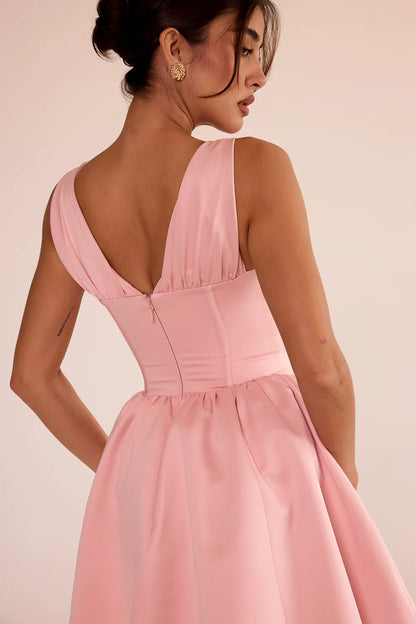 Emmeliette Powder Pink Satin Mini Dress