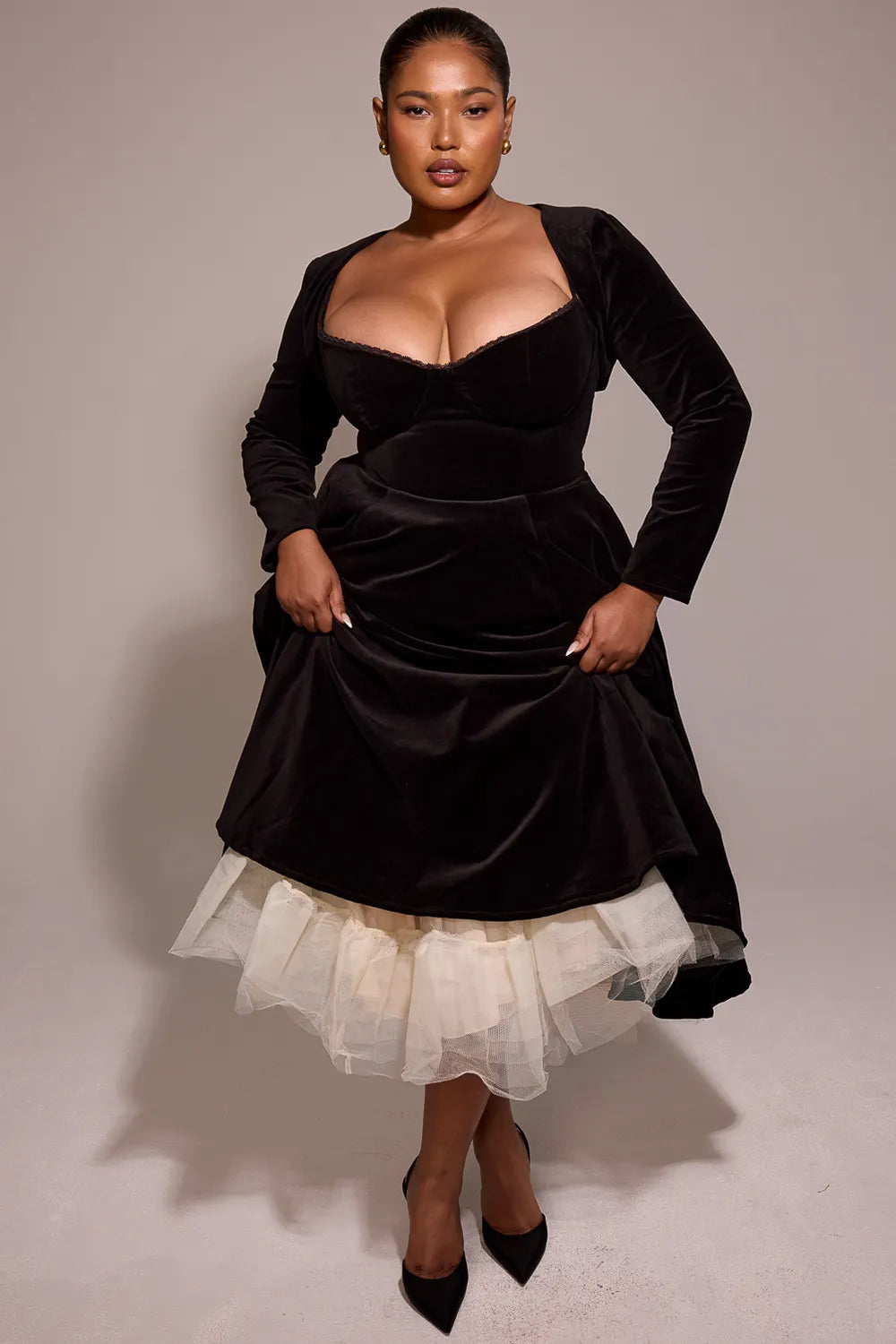 Mademoiselle Black Velvet Tulle Midi Dress + Bolero