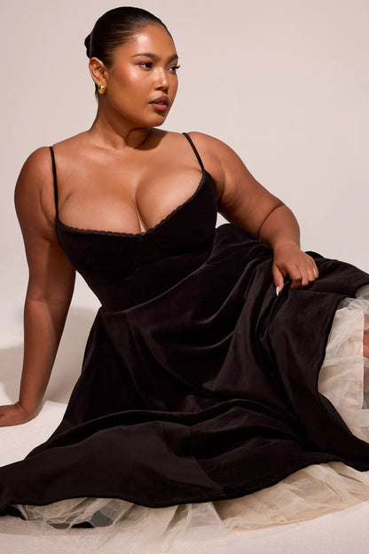 Mademoiselle Black Velvet Tulle Midi Dress + Bolero