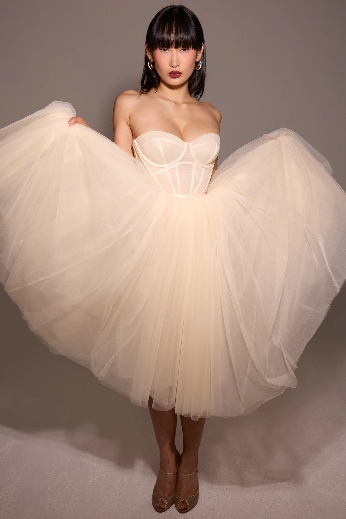 Darling Vintage Cream Tulle Midi Dress