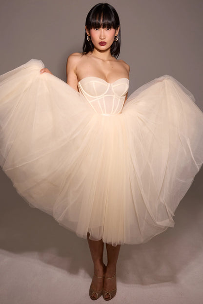 Darling Vintage Cream Tulle Midi Dress