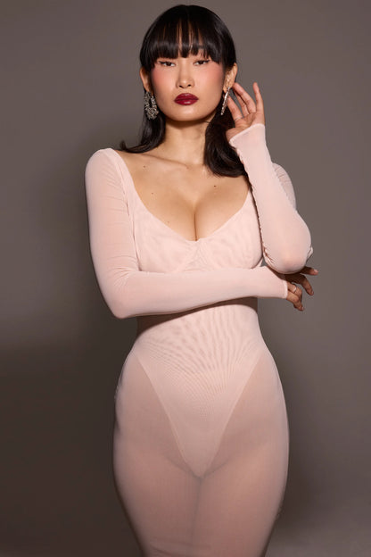 Everly Blush Mesh Maxi Dress with Bodysuit