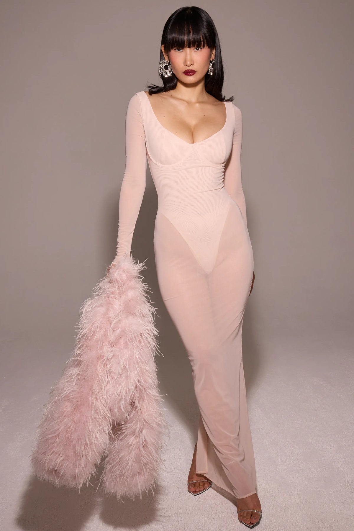 Everly Blush Mesh Maxi Dress with Bodysuit