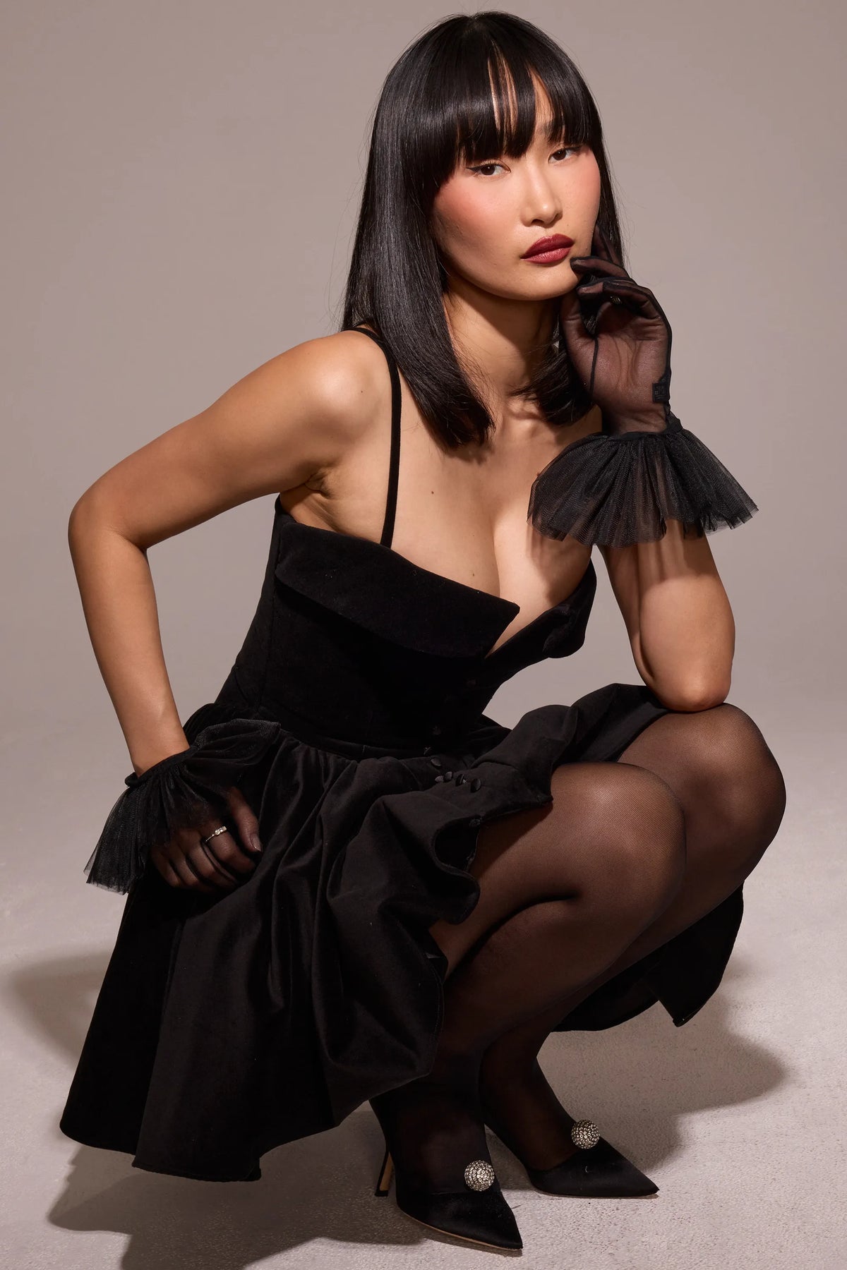 Selina Black Velvet Tulle Mini Dress