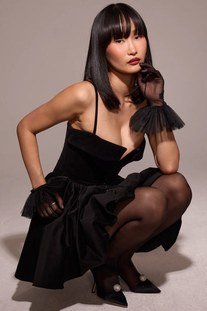 Selina Black Velvet Tulle Mini Dress
