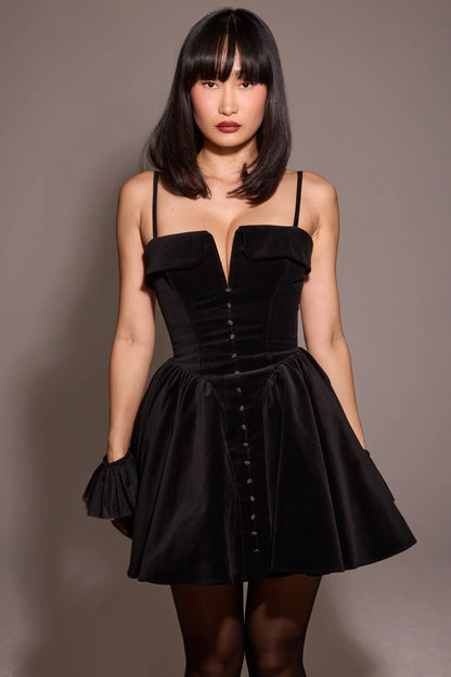 Selina Black Velvet Tulle Mini Dress