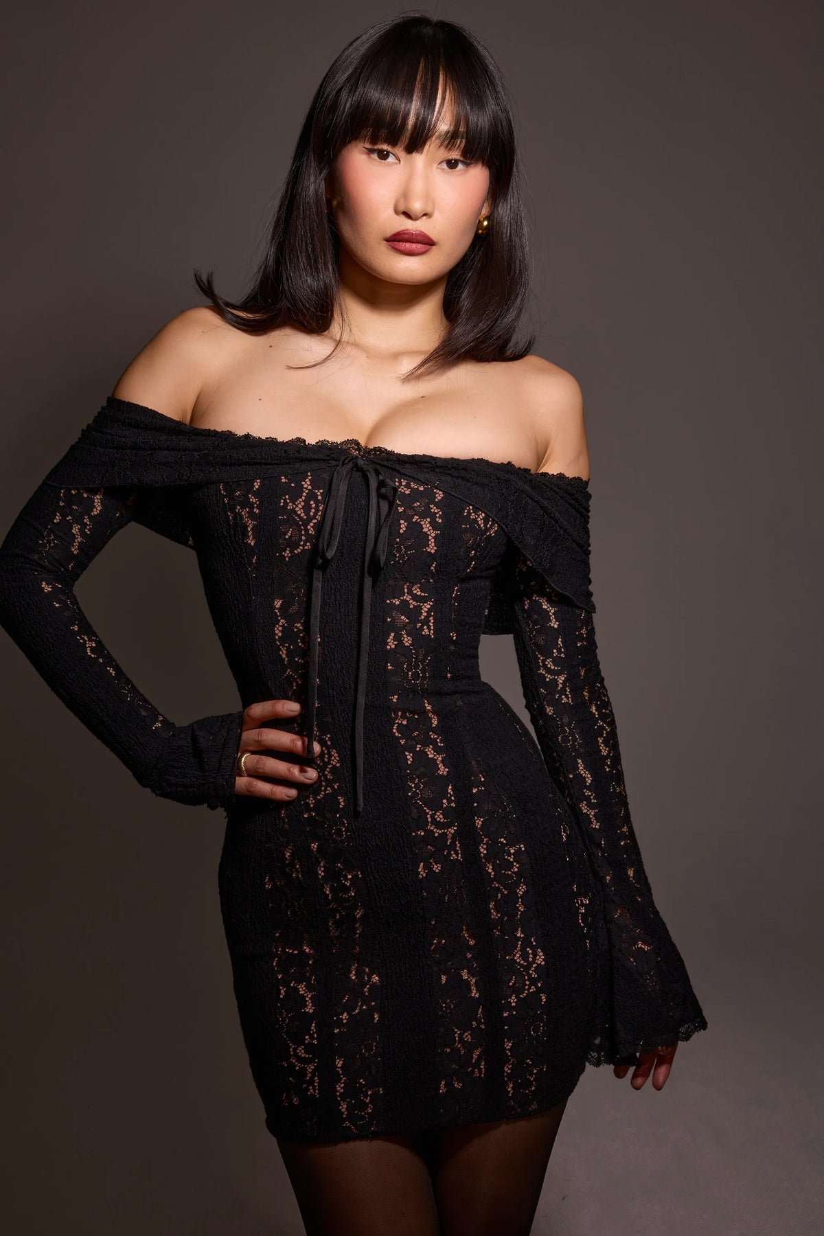 Sadie Black Floral Lace Off Shoulder Mini Dress