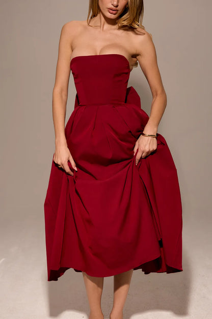 Pandora Berry Strapless Detachable Bow Midi Dress