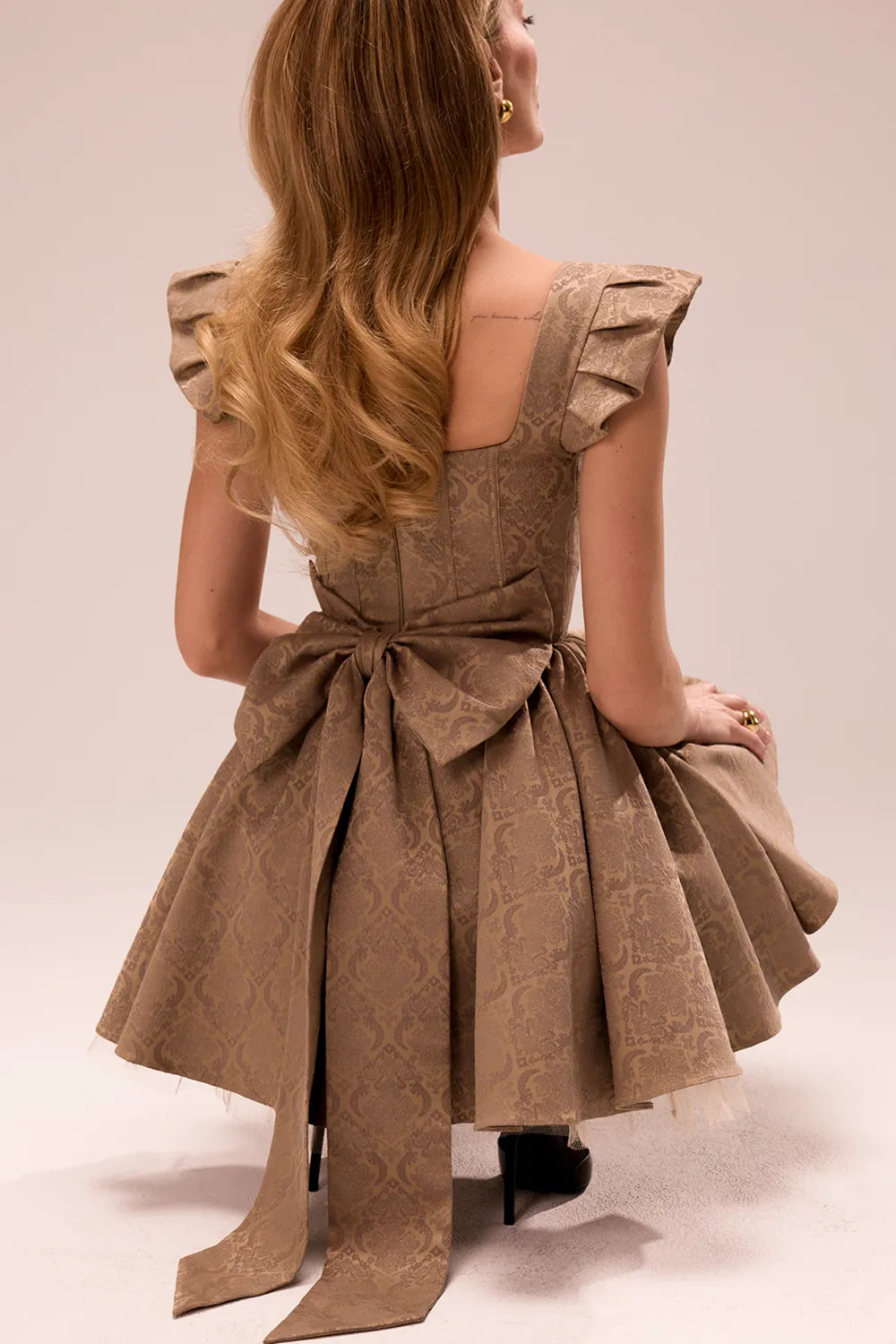 Saasha Gold Jacquard Mini Dress