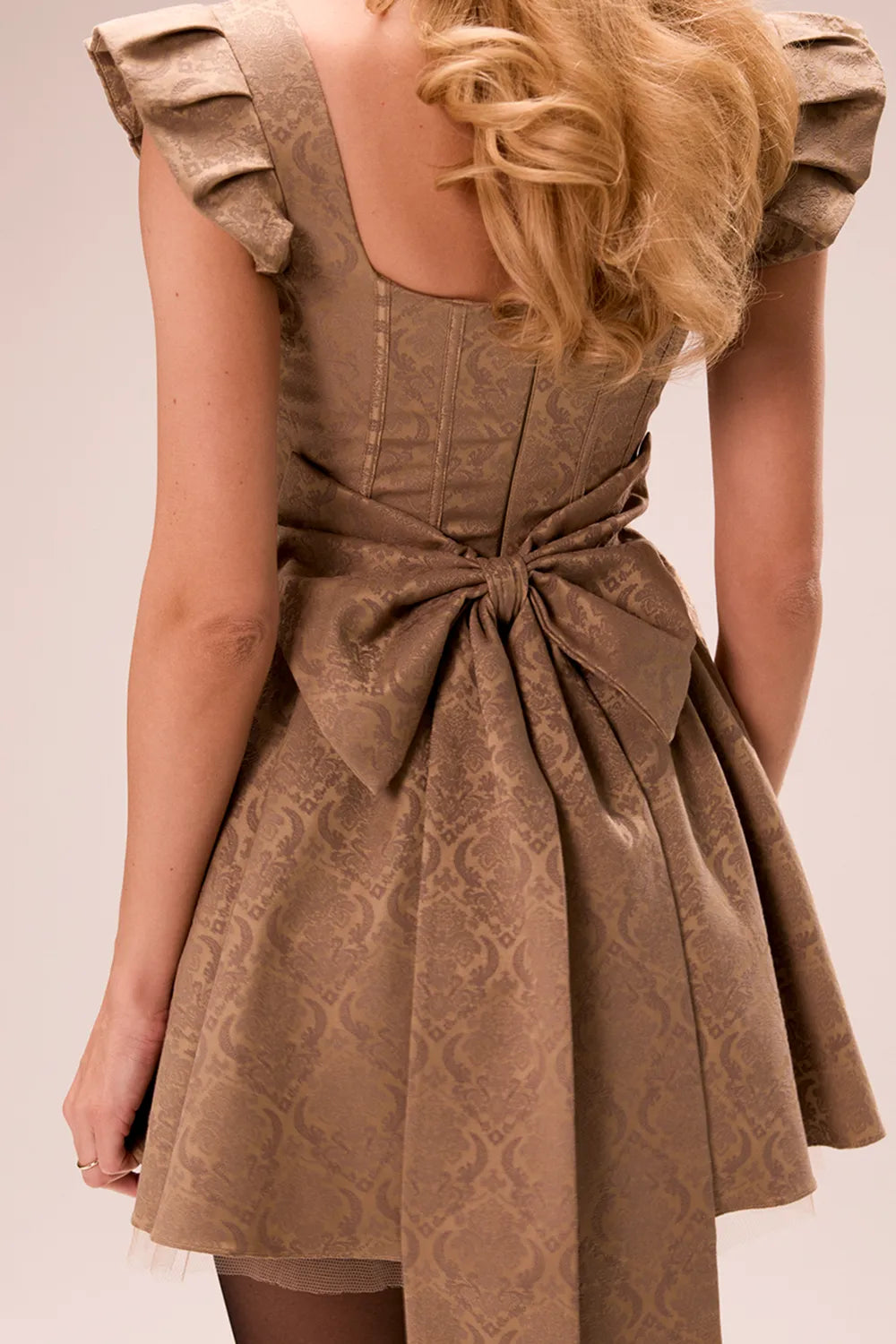 Saasha Gold Jacquard Mini Dress
